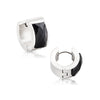 316L High Polished Steel hoop earrings with Black Faceted Glass Stone