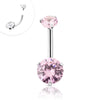 316L Surgical Steel Internally threaded pink CZ double stone Navel ring.