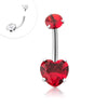 316L Surgical Steel Internally threaded Red CZ Navel ring with Heart Shape