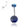 316L Surgical Steel Internally threaded Blue CZ double stone Navel ring.