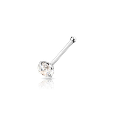 .925 Sterling Silver Nose Bone with AAA Clear Color CZ Stone.