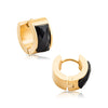 High Polished Gold IP Over 316L Steel hoop earrings with Black Faceted Glass Stone.