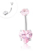 316L Surgical Steel Internally threaded Pink CZ Navel ring with Heart Shape