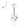 316L Surgical Steel Internally threaded Clear CZ Navel ring with Heart Shape