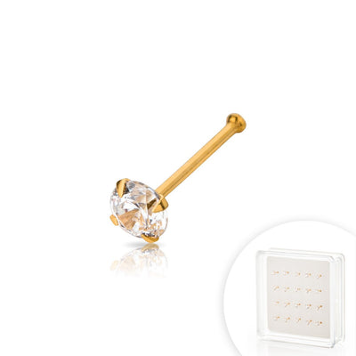 Gold Plated over .925 Sterling Silver Nose Bone with AAA Clear Color CZ Stone.