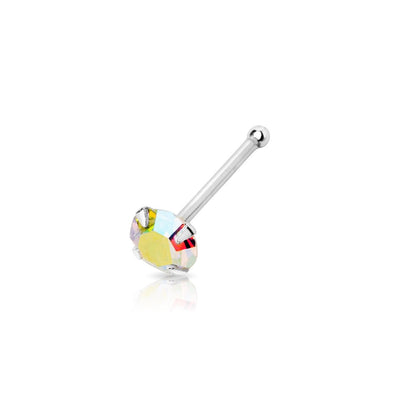 .925 Sterling Silver Nose Bone with AAA AB Colored CZ Stone.